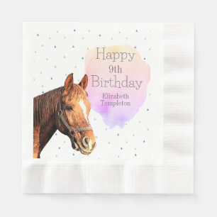 Happy Birthday Horse Back Riding Pretty Animal Kid Napkin
