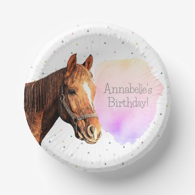 Happy Birthday Horse Back Riding Pretty Animal Kid Paper Plate (Front)
