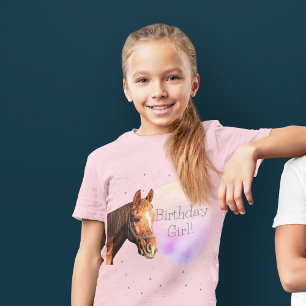 Happy Birthday Horse Back Riding Pretty Animal Kid T-Shirt