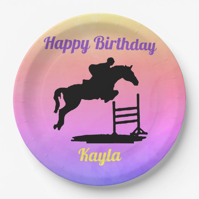 Happy Birthday Horse Hunter Jumper Equestrian Paper Plate (Front)
