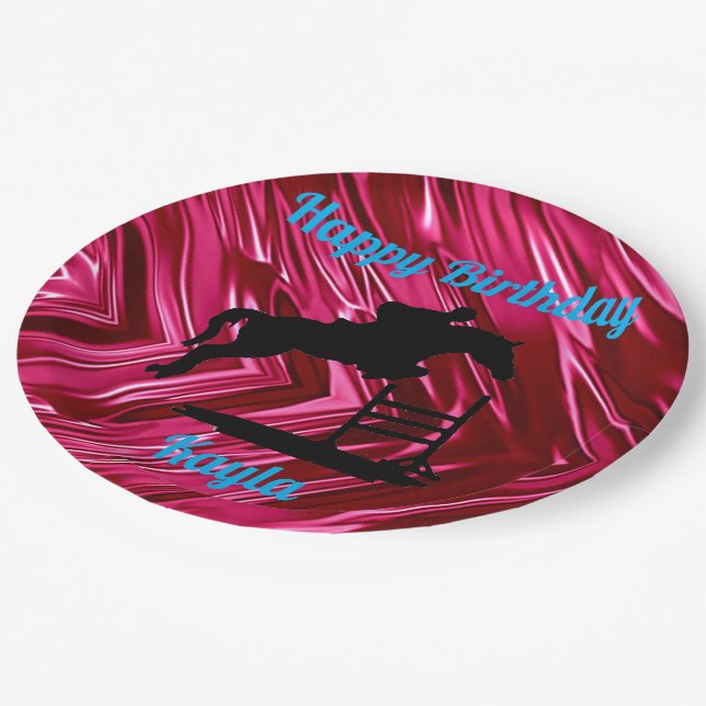 Happy Birthday Horse Hunter Jumper Equestrian Paper Plate (Angled)