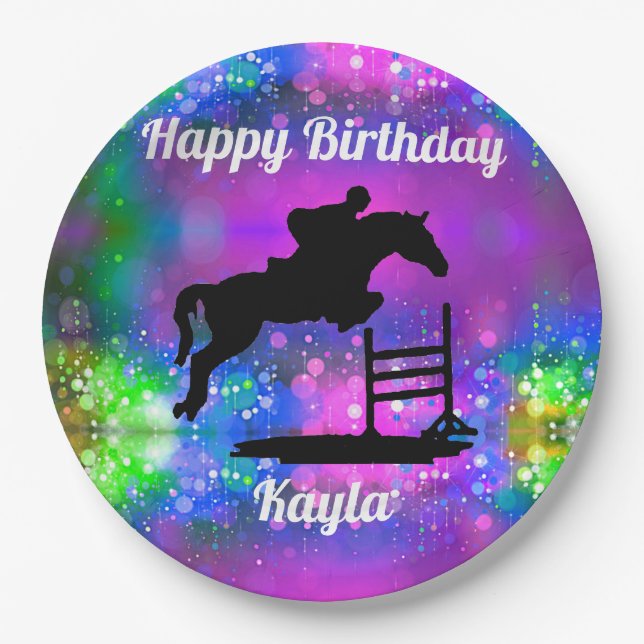 Happy Birthday Horse Hunter Jumper Equestrian Paper Plate (Front)