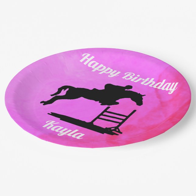 Happy Birthday Horse Hunter Jumper Equestrian Paper Plate (Angled)