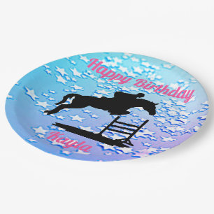 Happy Birthday Horse Hunter Jumper Equestrian Paper Plate