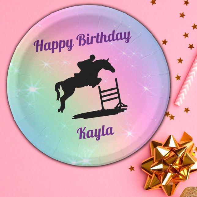 Happy Birthday Horse Hunter Jumper Equestrian Paper Plate (Creator Uploaded)
