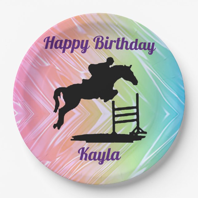 Happy Birthday Horse Hunter Jumper Equestrian Paper Plate (Front)