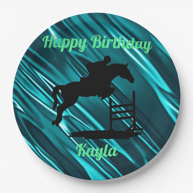 Happy Birthday Horse Hunter Jumper Equestrian Paper Plate (Front)