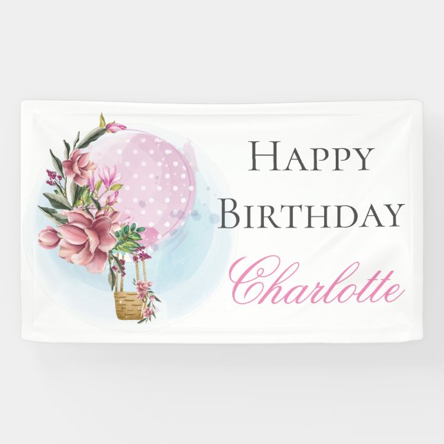 Happy Birthday Hot Air Balloon Banner (Horizontal)