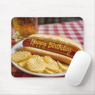 Happy Birthday Hot Dog and Beer Mouse Mat