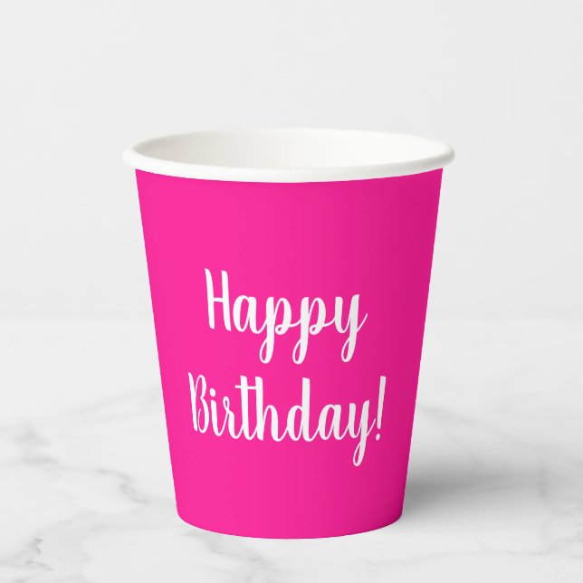 Happy Birthday Hot Pink Birthday Party Paper Cups (Front)