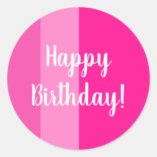 Happy Birthday Hot Pink Striped Classic Round Sticker