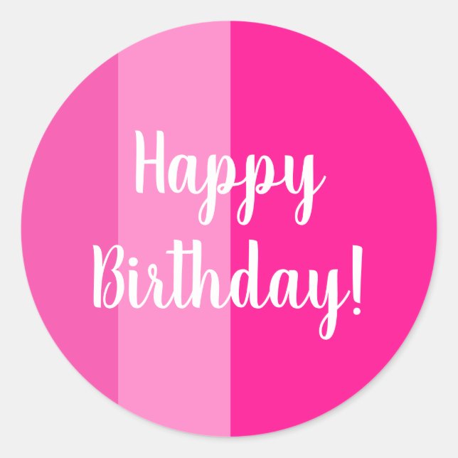 Happy Birthday Hot Pink Striped Classic Round Sticker (Front)