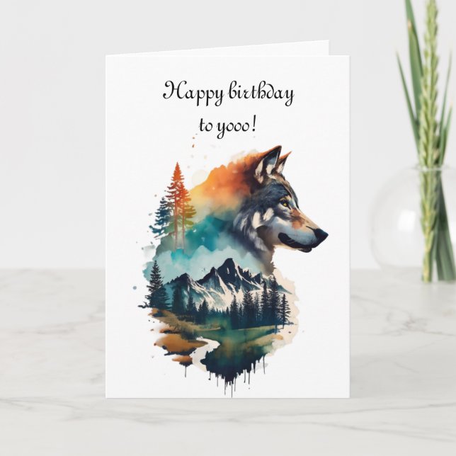 Happy birthday , howling wolf watercolor card (Front)