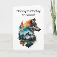 Happy birthday , howling wolf watercolor card