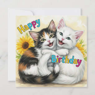 Happy Birthday Hugging Cats Card