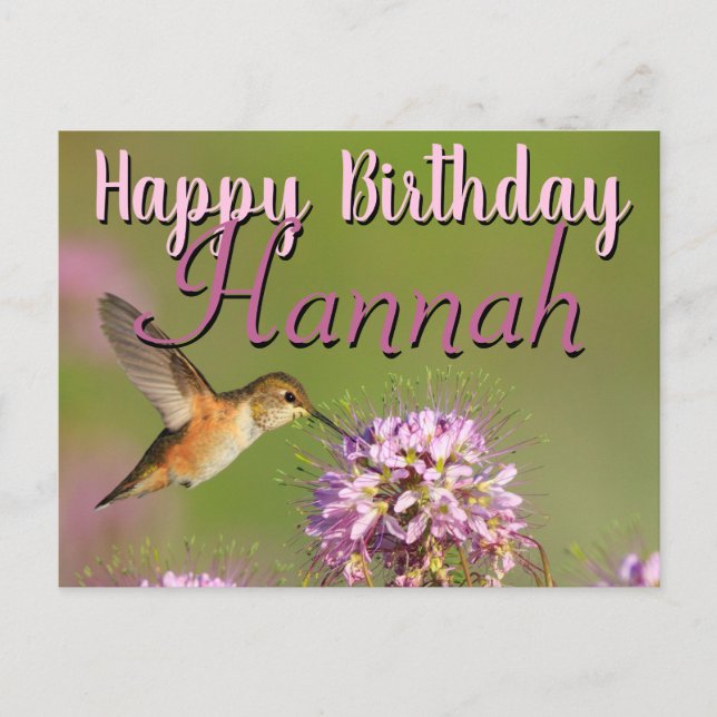 Happy Birthday Hummingbird Custom Name Postcard (Front)