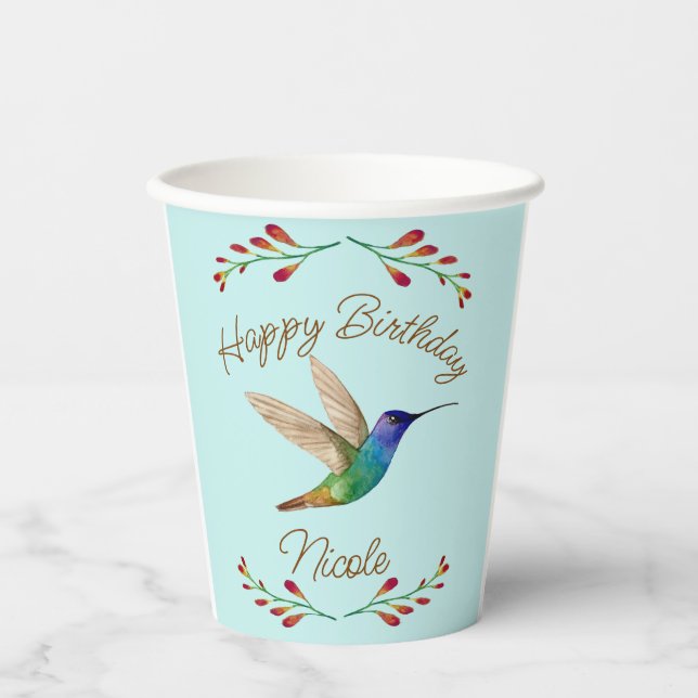 Happy Birthday Hummingbird Paper Cups (Front)