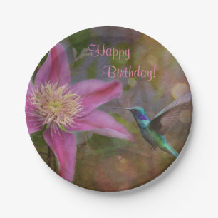 Happy Birthday Hummingbird Paper Plate