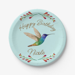 Happy Birthday Hummingbird Paper Plate