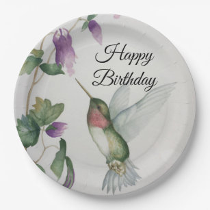 Happy Birthday Hummingbird Party Stylish Fun Paper Plate