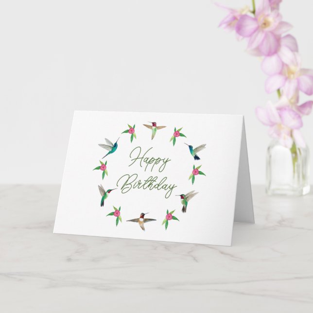 Happy Birthday Hummingbirds  Card (Orchid)