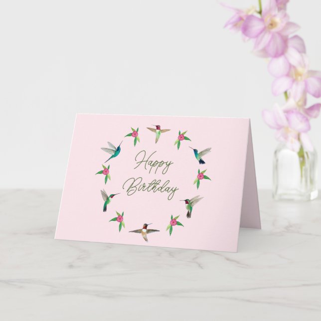 Happy Birthday Hummingbirds  Card (Orchid)