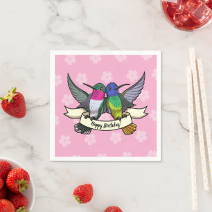 Happy Birthday! Hummingbirds With Ribbon Cartoon Napkin