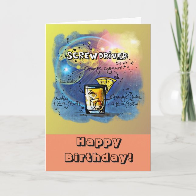 Happy Birthday Humour - Screwdriver Recipe Card (Front)