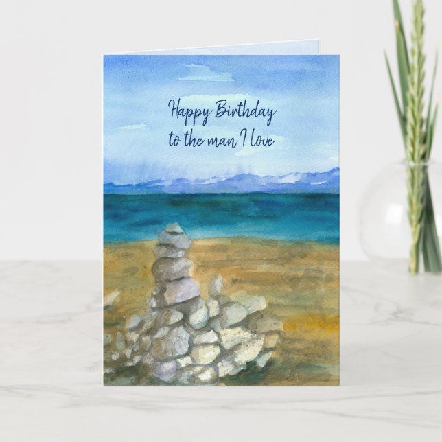 Happy Birthday Husband Lake Zen Rocks Card (Front)