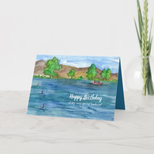 Happy Birthday Husband Mountain Lake Fishing Card | Zazzle.co.uk