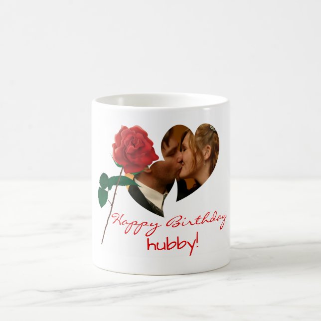 Happy birthday husband red rose text photo mug (Center)