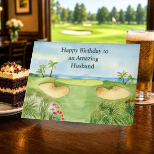 Happy Birthday Husband Tropical Golf Course Card
