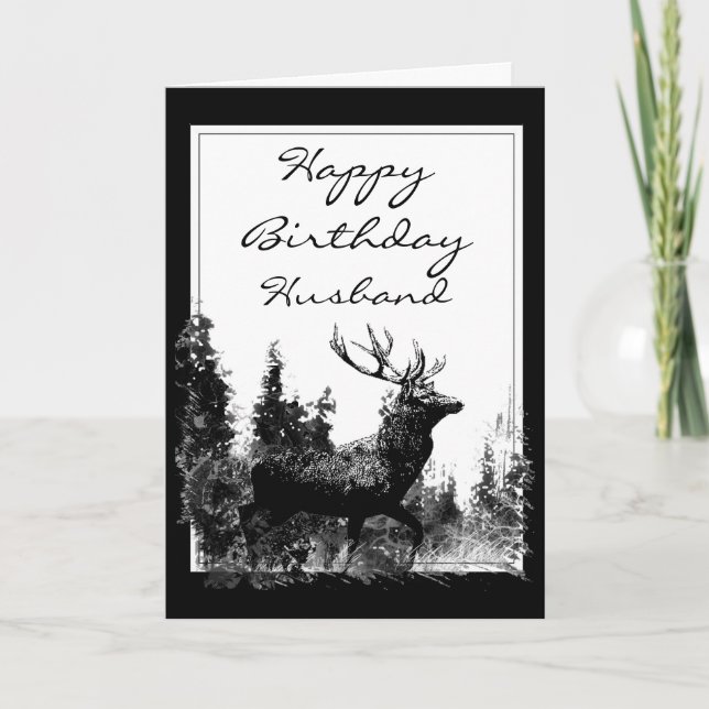 Happy Birthday Husband  Vintage Stag, Deer Card (Front)
