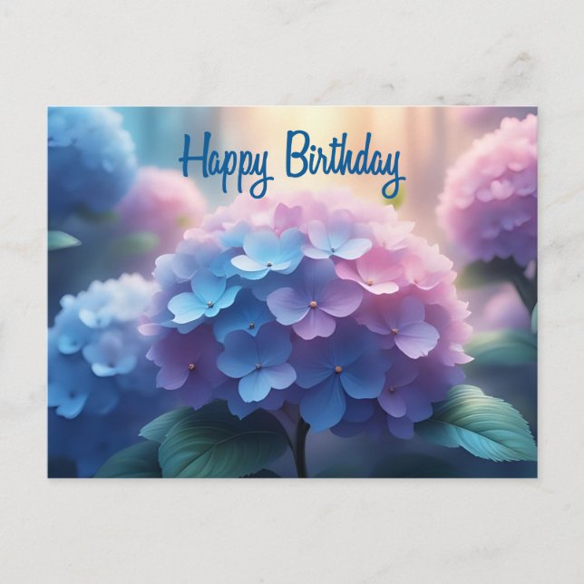 Happy Birthday Hydrangea Flowers  Postcard (Front)