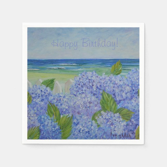 Happy Birthday Hydrangeas By The Sea Napkin (Front)