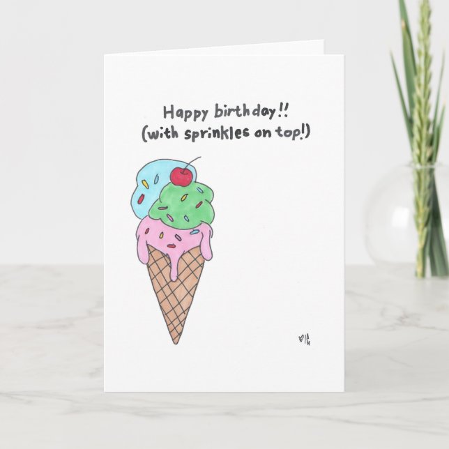 Happy Birthday Ice Cream Cone Card (Front)