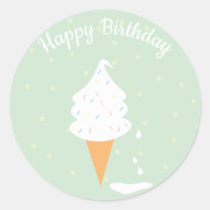 Happy Birthday Ice Cream Cone Sprinkles Polka Dots Classic Round Sticker