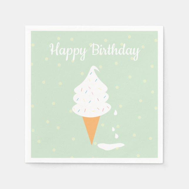 Happy Birthday Ice Cream Cone Sprinkles Polka Dots Napkin (Front)