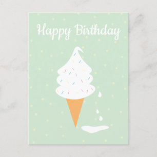 Happy Birthday Ice Cream Cone Sprinkles Polka Dots Postcard