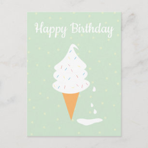 Happy Birthday Ice Cream Cone Sprinkles Polka Dots Postcard