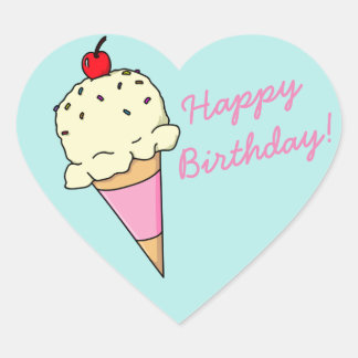 Happy Birthday Ice Cream Heart Sticker