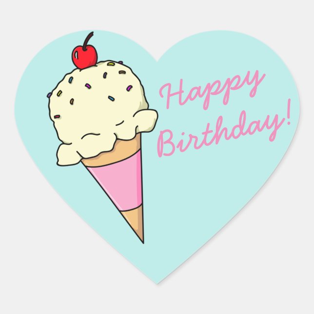 Happy Birthday Ice Cream Heart Sticker (Front)