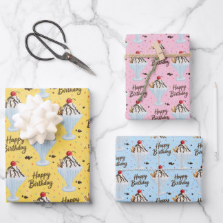 Happy Birthday Ice Cream Sundae Wrapping Paper Sheet