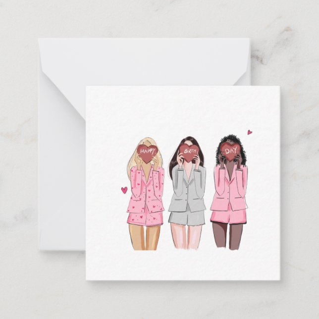 Happy birthday illustration pink girls  card (Front)