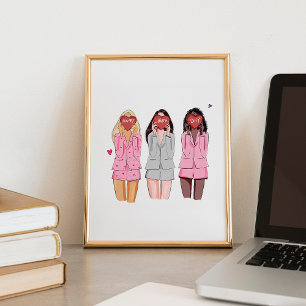 Happy birthday illustration pink girls  poster
