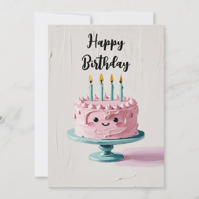 Happy Birthday Impasto Cake Holiday Card (Front)
