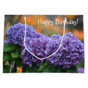 Happy Birthday Impressionistic Purple Hydrangea Large Gift Bag