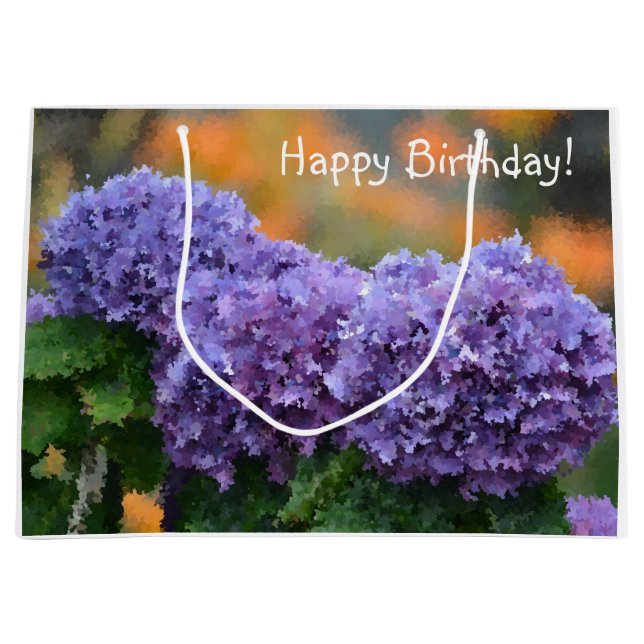 Happy Birthday Impressionistic Purple Hydrangea Large Gift Bag (Front)