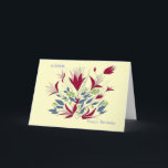 Happy Birthday, in Cantonese and English, Card<br><div class="desc">Flowers in Magenta and blue,  coral background and Happy Birthday,  生日快樂 in Canonese and English,  inside and on front.</div>