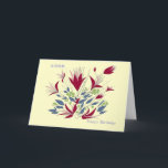 Happy Birthday, in Cantonese and English, Card<br><div class="desc">Flowers in Magenta and blue,  coral background and Happy Birthday,  生日快樂 in Canonese and English,  inside and on front.</div>